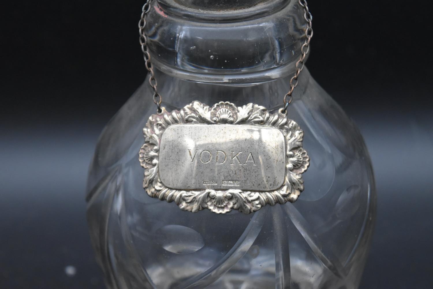 Five miscellaneous Victorian cut crystal glass decanters with silver drink labels. Hallmarked. H. - Image 3 of 10