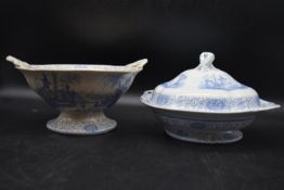 Two 19th century Davenport serving dishes, 'Erica' decorated with Oriental temple scenes. H.13 Dia.