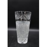 A large contemporary cut crystal glass vase of tapering form with foliate decoration. H.31 W.16cm