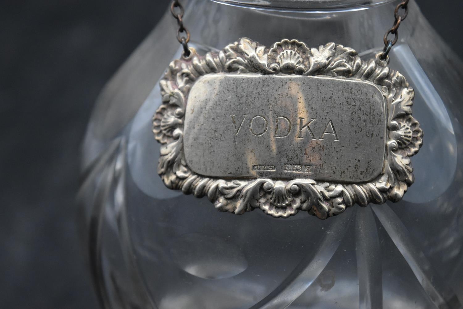 Five miscellaneous Victorian cut crystal glass decanters with silver drink labels. Hallmarked. H. - Image 4 of 10