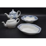 A Johnson Brothers 'Indies' design original stamped teapot along with a white unmarked teapot and