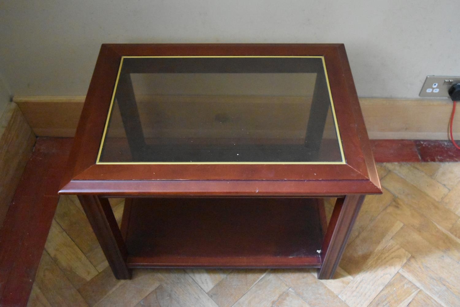 A mahogany coffee table with glass inset top on square supports. H.50 W.66 D.49cm - Image 2 of 4