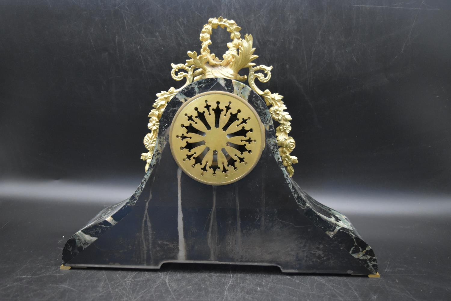 H. Perrin - A 19th century French garniture marble mantel clock and tazza form side pieces, - Image 9 of 15