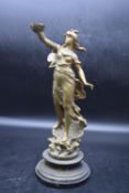 A spelter Classical style figure on a painted stepped base, marked. H.37 Dia.16cm