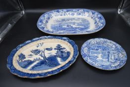 A collection of 20th century blue and white chinaware. To include, serving plate, dinner plate and