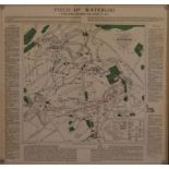 A framed and glazed print, map of 'Field of Waterloo'. H.47 W.50cm