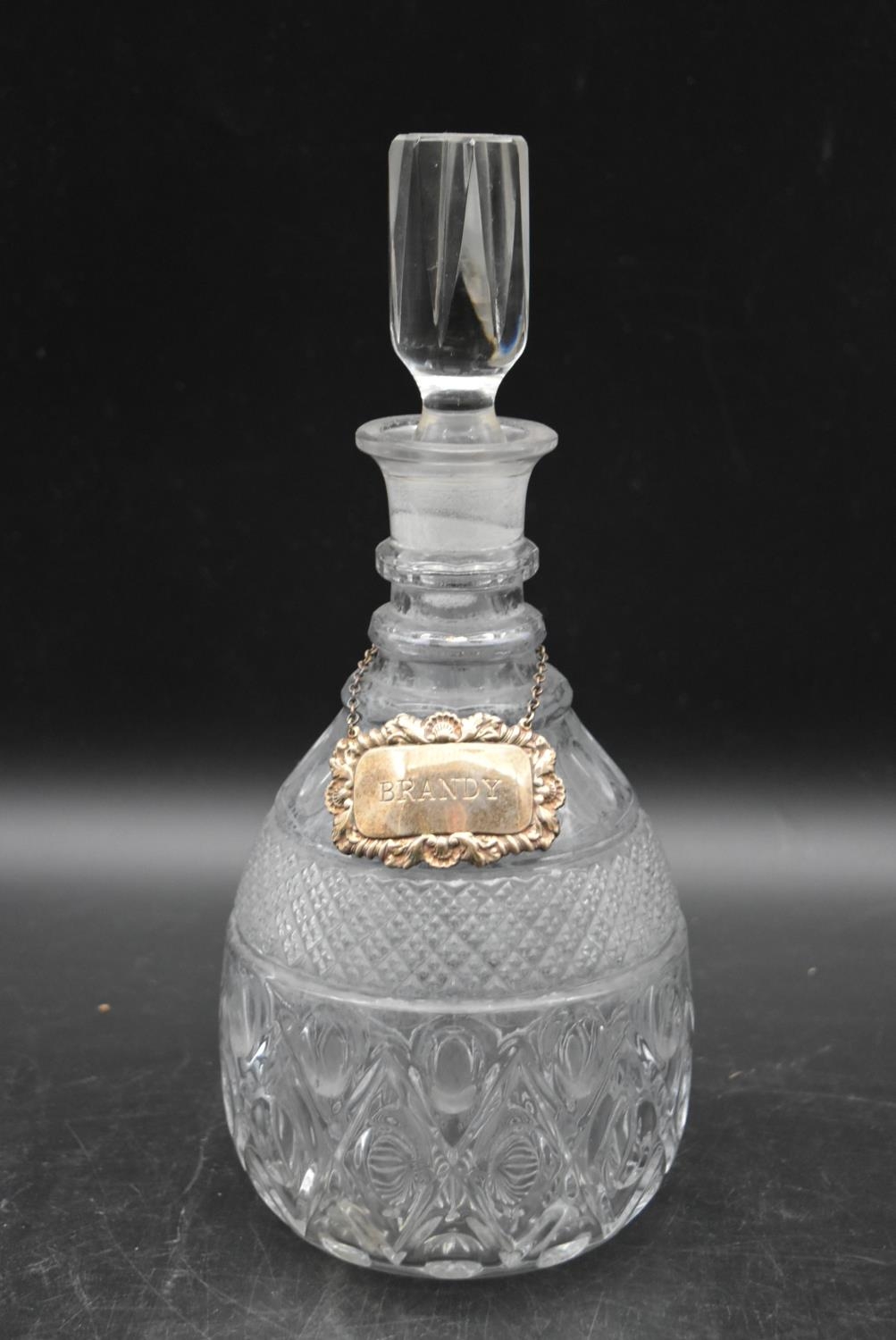 Five miscellaneous Victorian cut crystal glass decanters with silver drink labels. Hallmarked. H. - Image 5 of 10