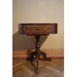A 19th century Continental mahogany side table with chequer inlaid top on tripod cabriole
