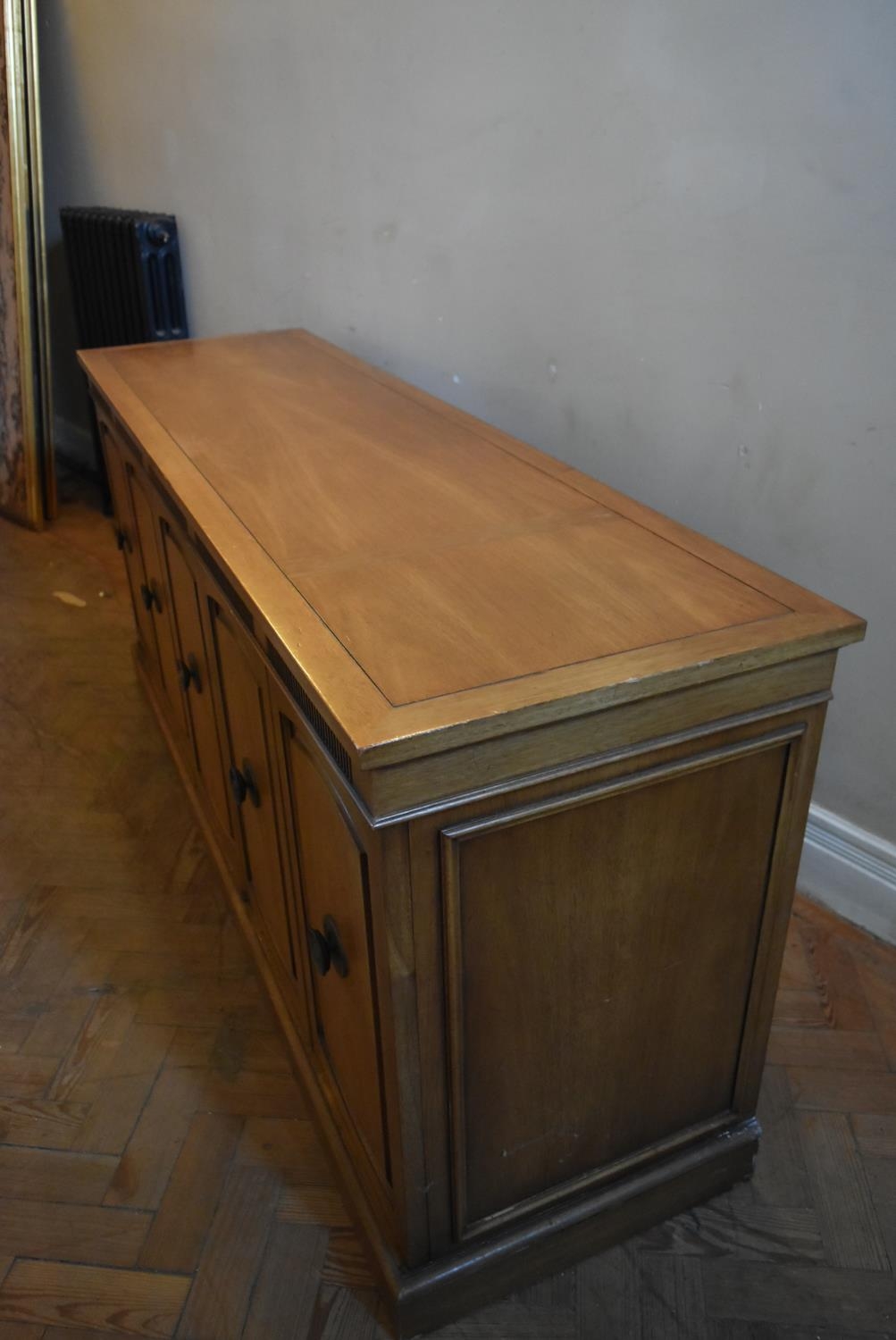 A walnut sideboard with panelled doors enclosing fitted interior on plinth base. H.76 W.170 D.48cm - Image 8 of 9