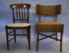 A 19th century walnut bedroom chair along with a Lloyd Loom chair with label to underside. H.75 W.48