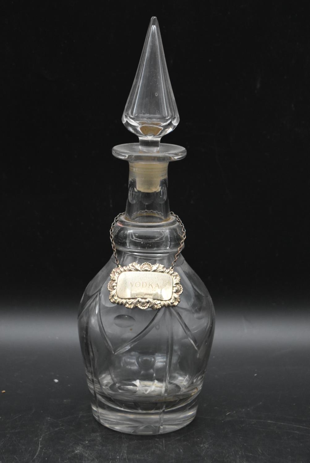 Five miscellaneous Victorian cut crystal glass decanters with silver drink labels. Hallmarked. H. - Image 2 of 10