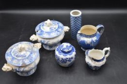 A collection of 19th century Coalport chinaware. To include a pair of lidded soup bowls, two jugs