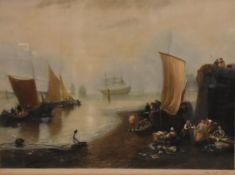 John Cother Webb - A 19th century framed and glazed mezzotint, after Turner of 'Sun rising in a