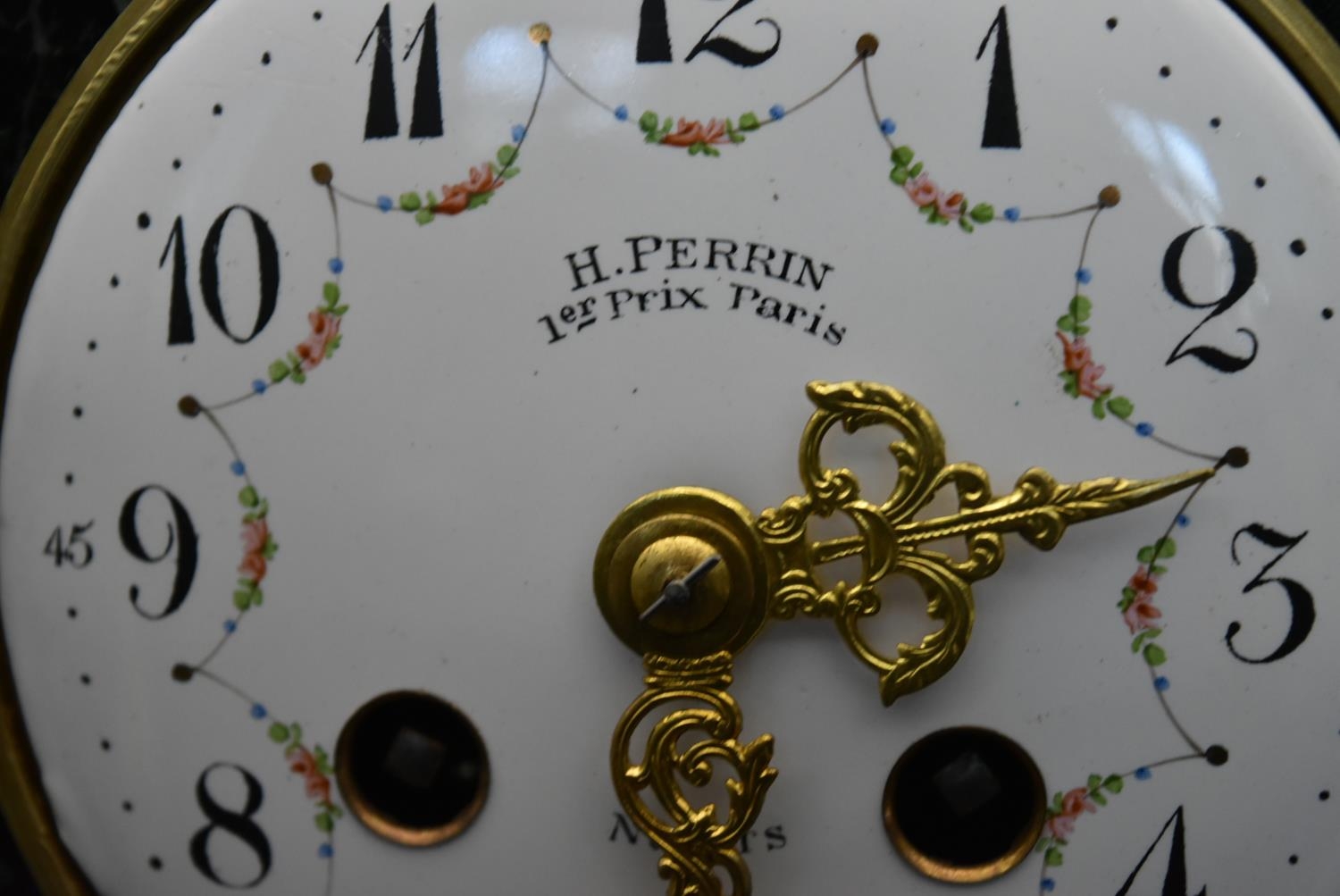 H. Perrin - A 19th century French garniture marble mantel clock and tazza form side pieces, - Image 8 of 15