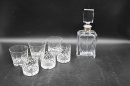 Two sets of three 20th century cut crystal tumbler glasses with decanter. To include