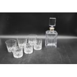 Two sets of three 20th century cut crystal tumbler glasses with decanter. To include