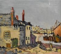 A gilt framed oil on canvas, 'St Ives', signed and dated to back 'M.A. Bowler, 1981'. H.53 W.53cm