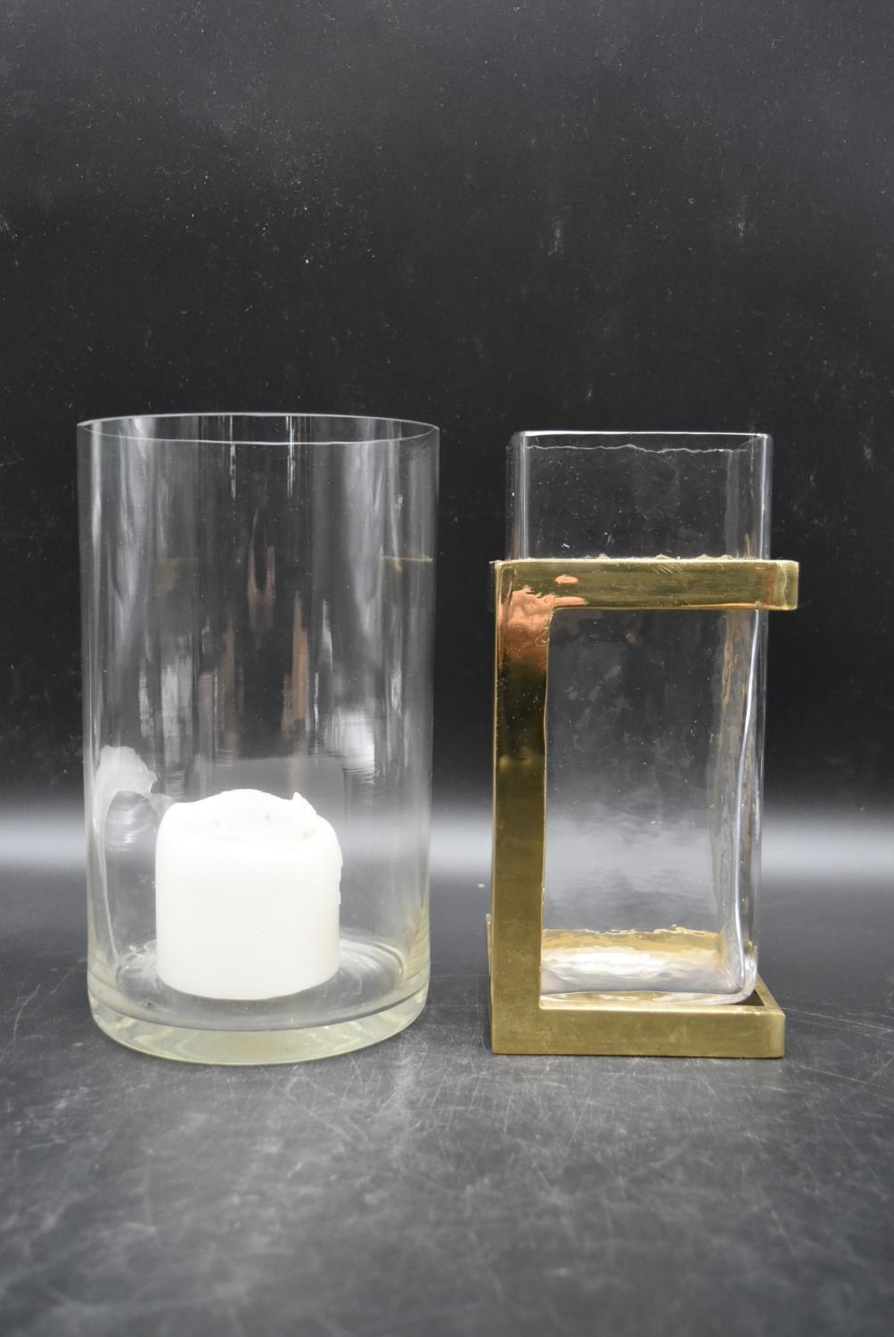 Two contemporary glass candle holders. To include a square glass candle holder designed by David
