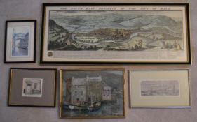 A collection of five 20th century framed and glazed prints. To include 'The south east prospect of