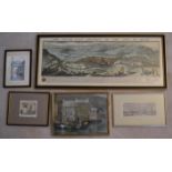 A collection of five 20th century framed and glazed prints. To include 'The south east prospect of