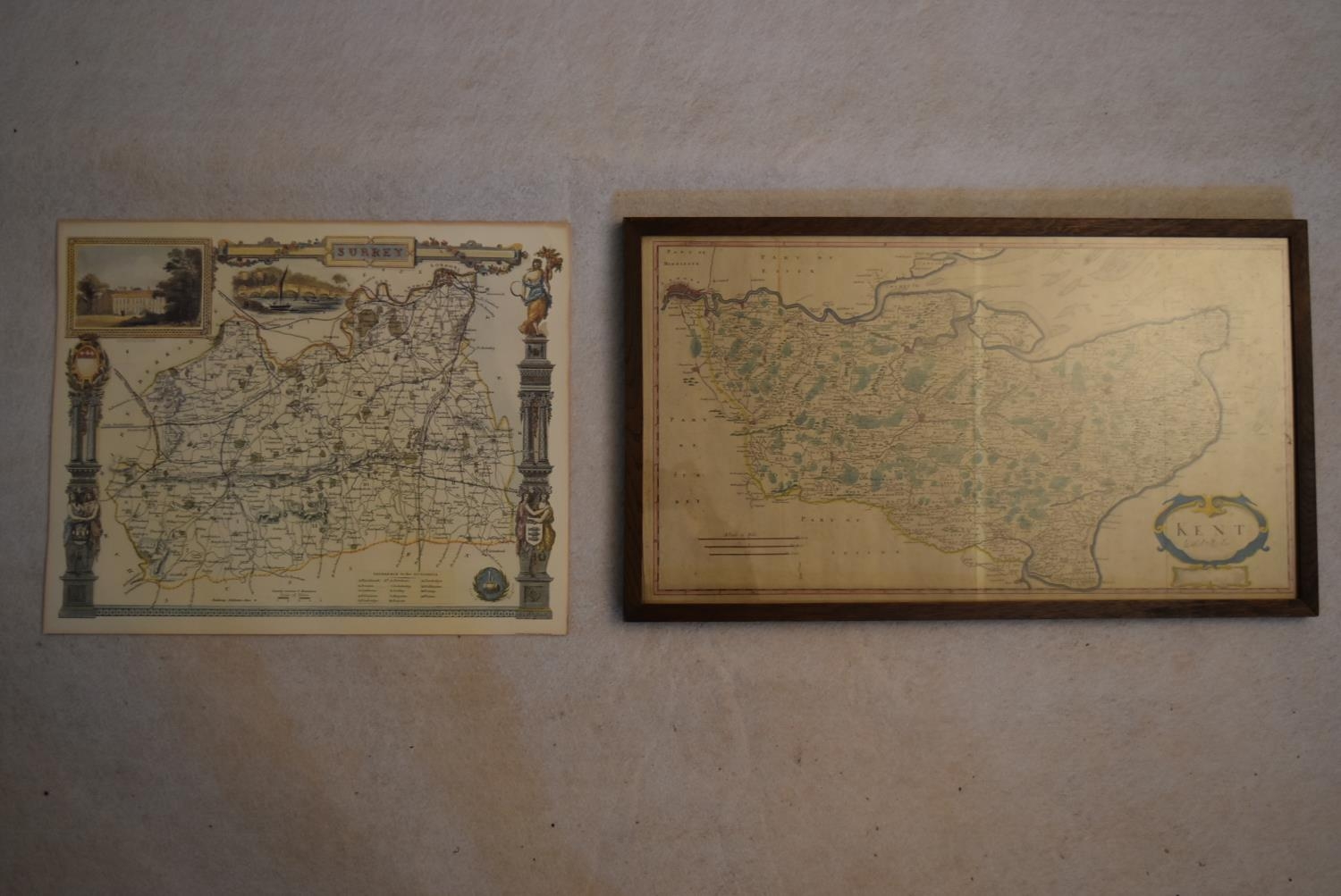 Two 20th century maps. To include a framed and glazed map of Kent along with an unframed map of - Image 2 of 10