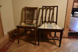 An Edwardian mahogany and satinwood inlaid side chair along with a Georgian mahogany side chair. H.