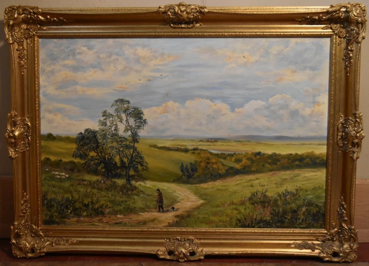 An early 20th century gilt framed oil on canvas, 'The Valley of the Trent Nr Ingleby', signed A. - Image 2 of 6