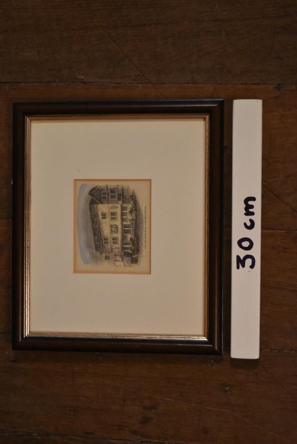A framed and glazed print, 'The Fortune Theatre, Golden Lane, Barbican' dated 1761. H.26 W.31cm - Image 5 of 5