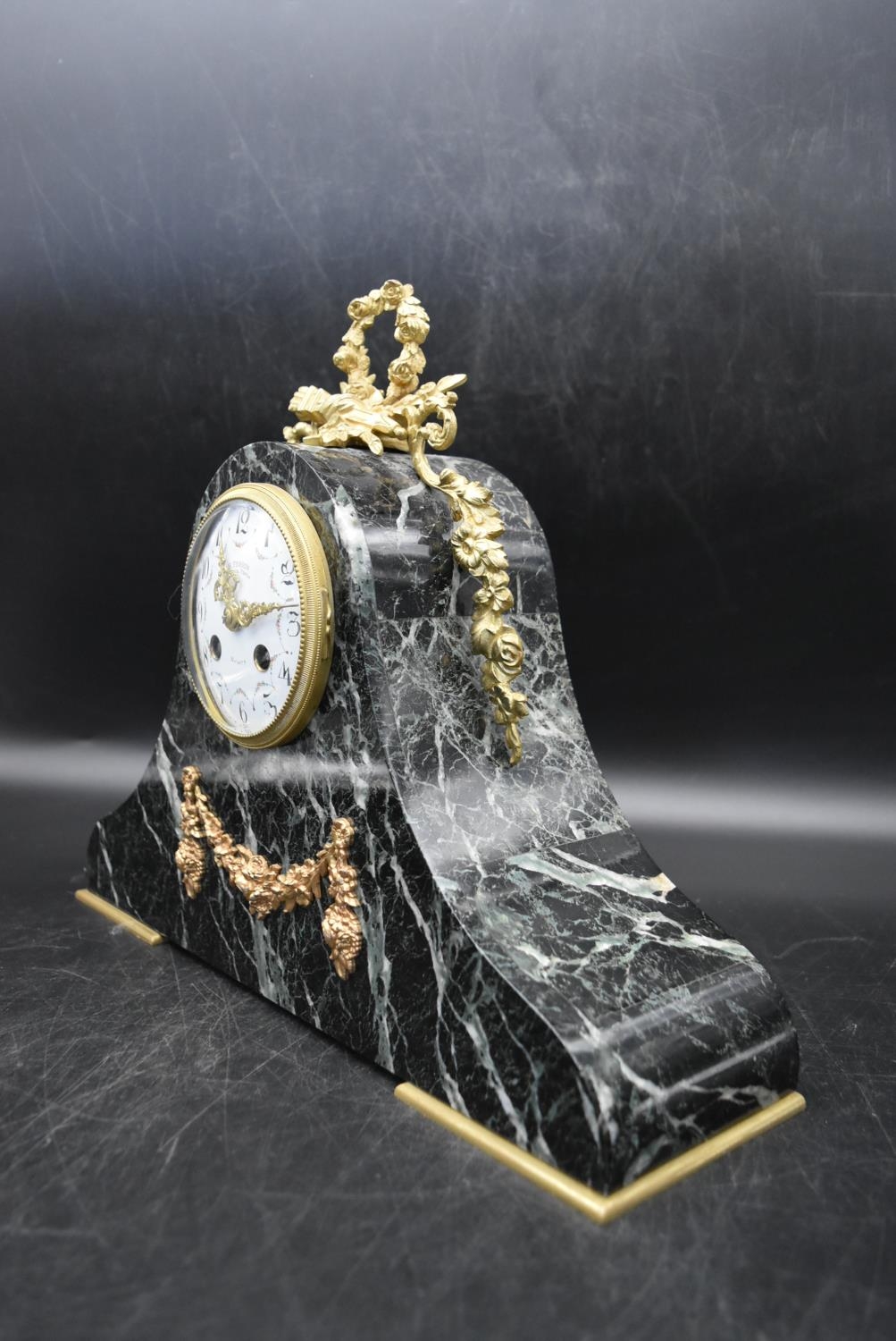 H. Perrin - A 19th century French garniture marble mantel clock and tazza form side pieces, - Image 5 of 15