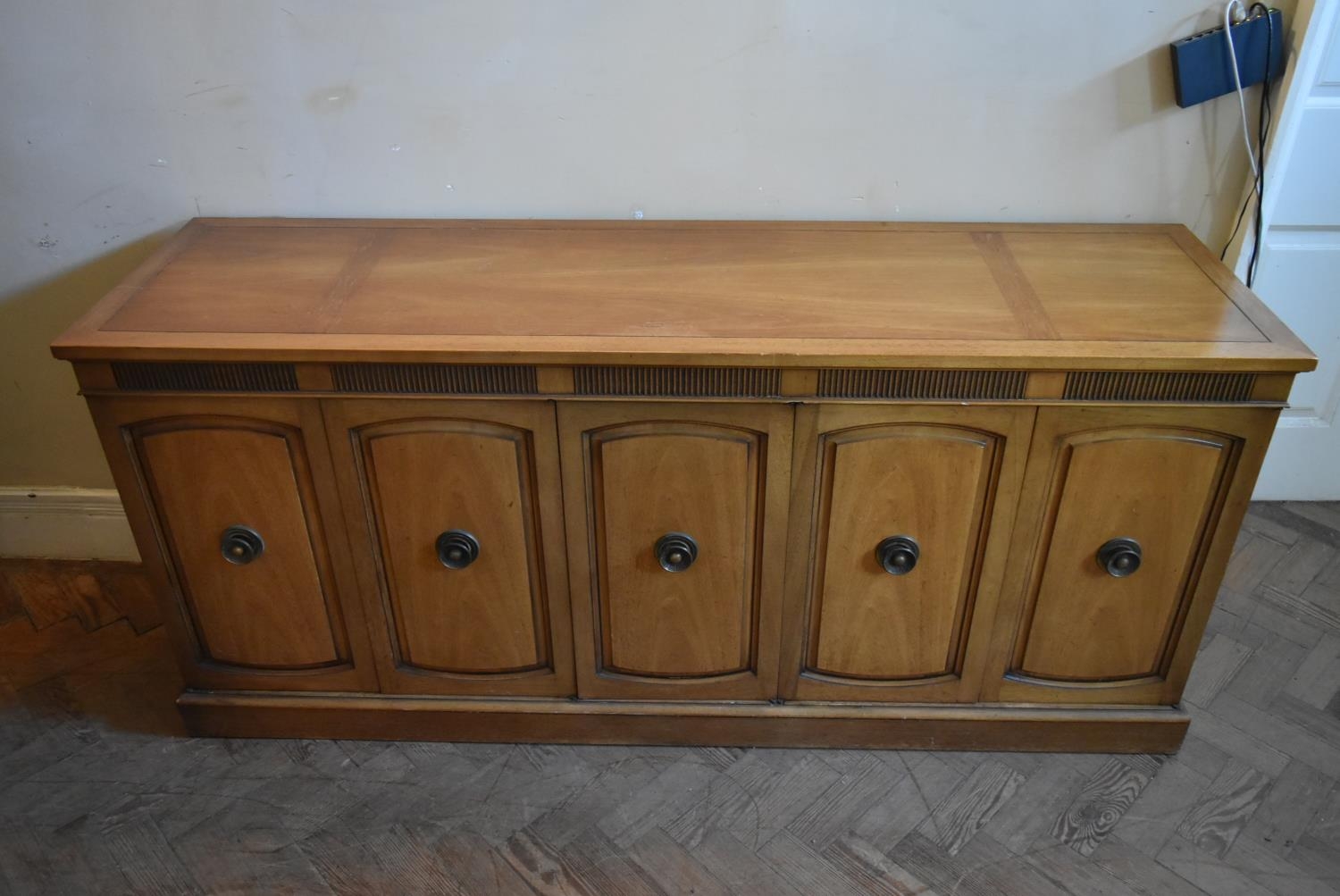 A walnut sideboard with panelled doors enclosing fitted interior on plinth base. H.76 W.170 D.48cm - Image 2 of 9