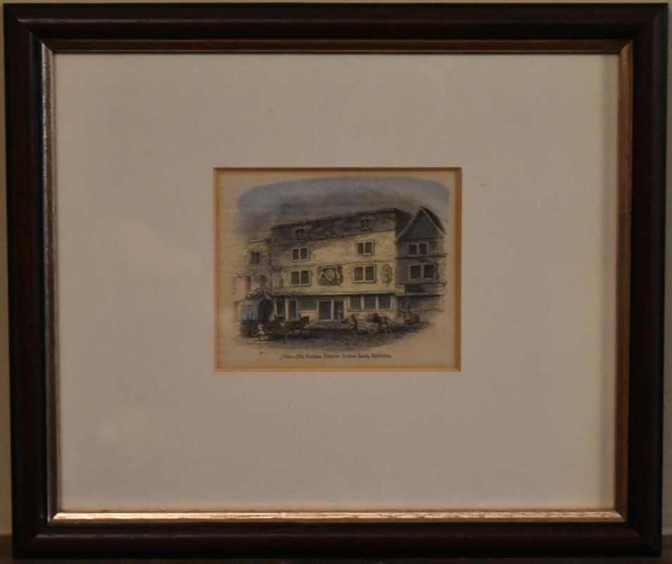 A framed and glazed print, 'The Fortune Theatre, Golden Lane, Barbican' dated 1761. H.26 W.31cm - Image 2 of 5