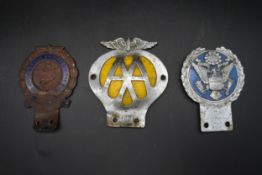 Three automobile roundels, 1) Automobile Association circa 1950's/60's, 2) The Order Of The