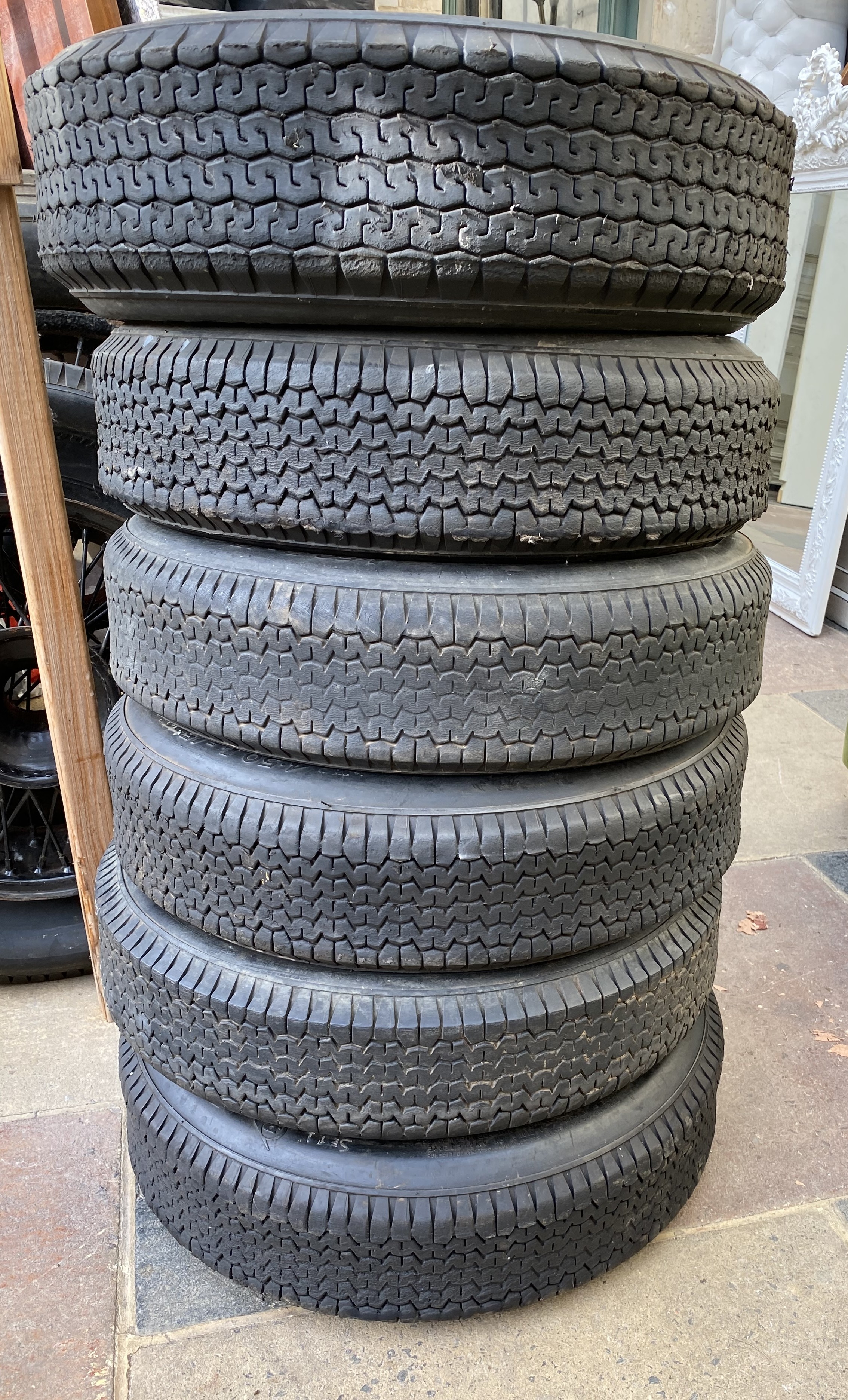 A set of six Dunlop racing tyres size 4.50 L - 15 CR45