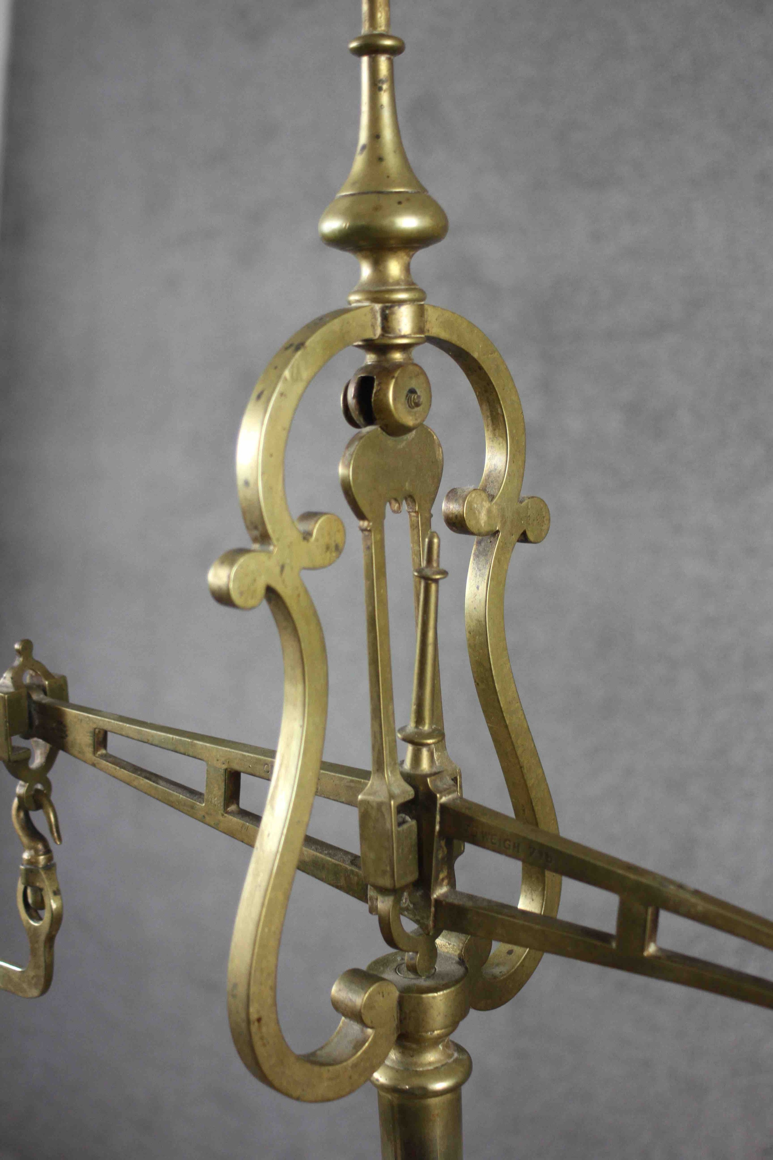A set of large Victorian Parnall & Sons of Bristol brass and oak shop scales with weights. Impressed - Image 4 of 6