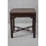 A Georgian style mahogany lamp table with frieze drawer on square cross stretchered supports. H.55