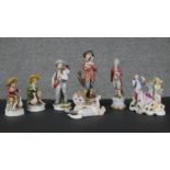 A collection of seven porcelain figures. Including two Alfro London hand painted figures. Makers