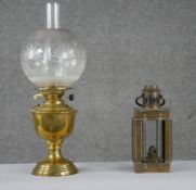 Two brass lamps. Including a Victorian brass oil carriage lamp along with a Duplex brass oil lamp