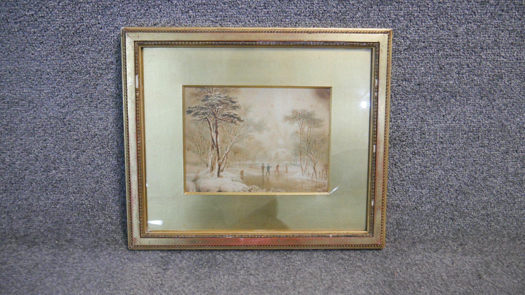 After Joshua Wallis (1789 - 1862) A gilt framed and glazed watercolour on paper of a winter - Image 2 of 6