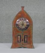 A Diane McCormick pottery clock in the form of a clock tower with double opening doors and battery