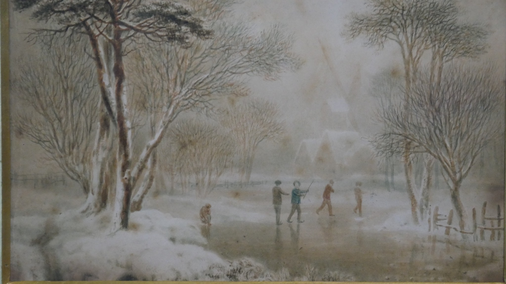 After Joshua Wallis (1789 - 1862) A gilt framed and glazed watercolour on paper of a winter - Image 4 of 6