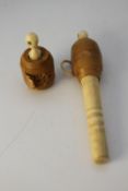 Two 19th century bone and vegetable ivory sewing items. One a tape measure with bone winding