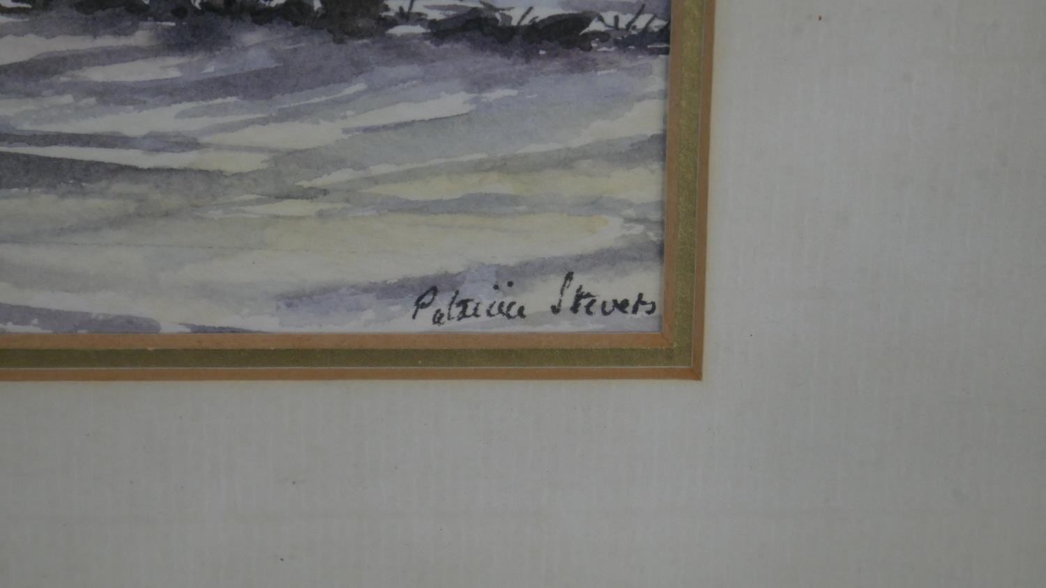 A framed and glazed watercolour on paper of a snowy landscape. Indistinctly signed. H.34 W.34cm - Image 3 of 4