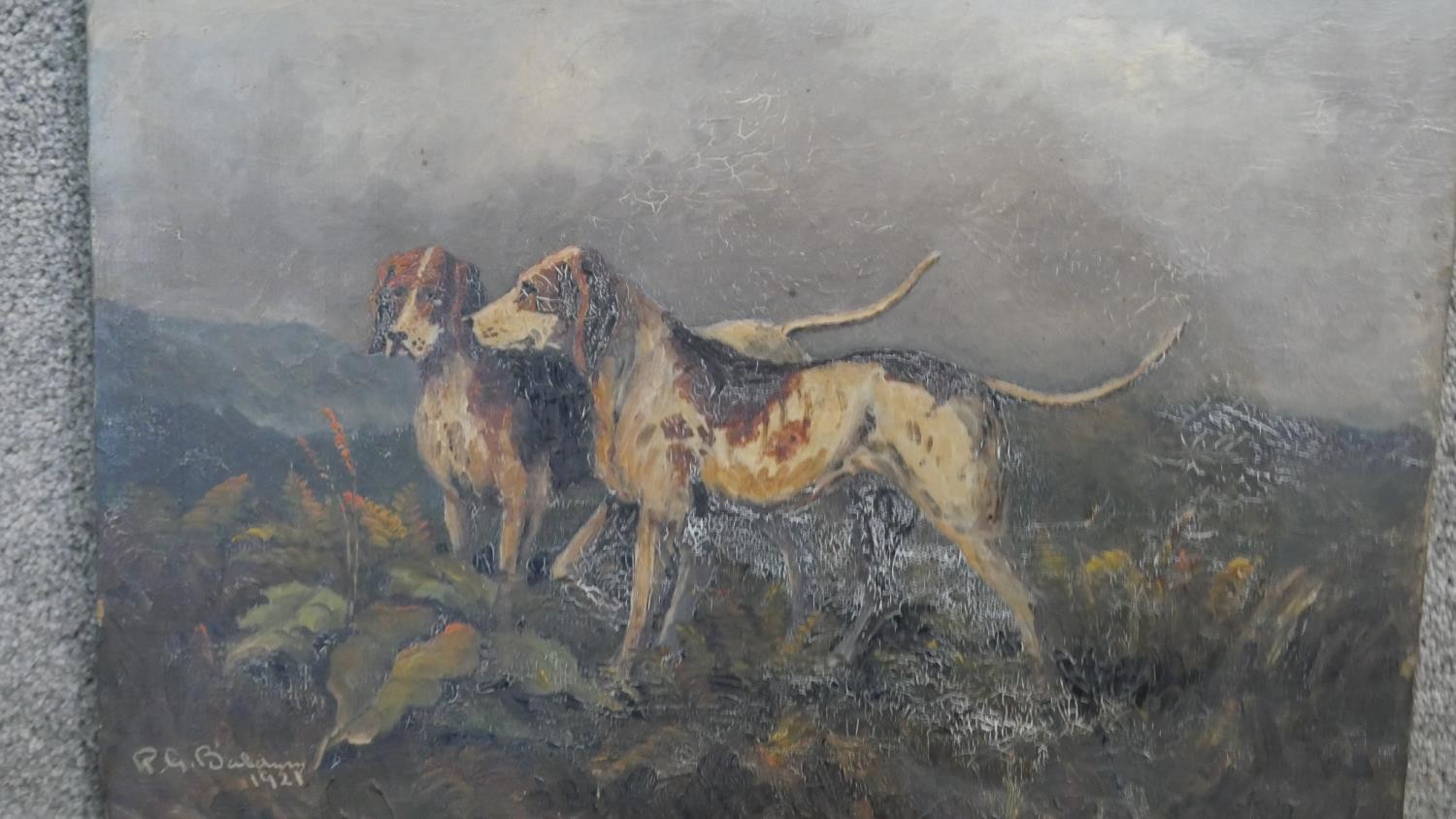Two oils on canvas, one depicting two dogs on a moorland, signed R.G. Baldwin, measuring H.37 W. - Image 4 of 6