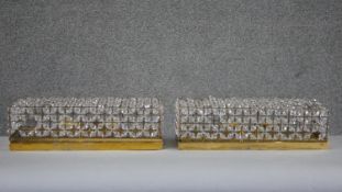 A pair of vintage crystal bead and gilt metal wall mounted lights. H.12 W.37 D.12cm