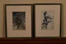 A pair of original Arthur Rackham lithographs, A Midsummer Night's Dream, framed and glazed. H.33