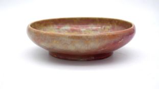 An Art Nouveau De Porceylene Fles Delft flambe green and red glaze ceramic bowl. Impressed mark to