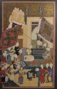 A framed and glazed Indo-Persian watercolour on paper of temple scene. H.82 W.51cm