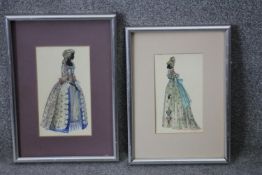 Gertrude Halsband (1917?1981) Two framed and glazed watercolour silhouette paintings of ladies in