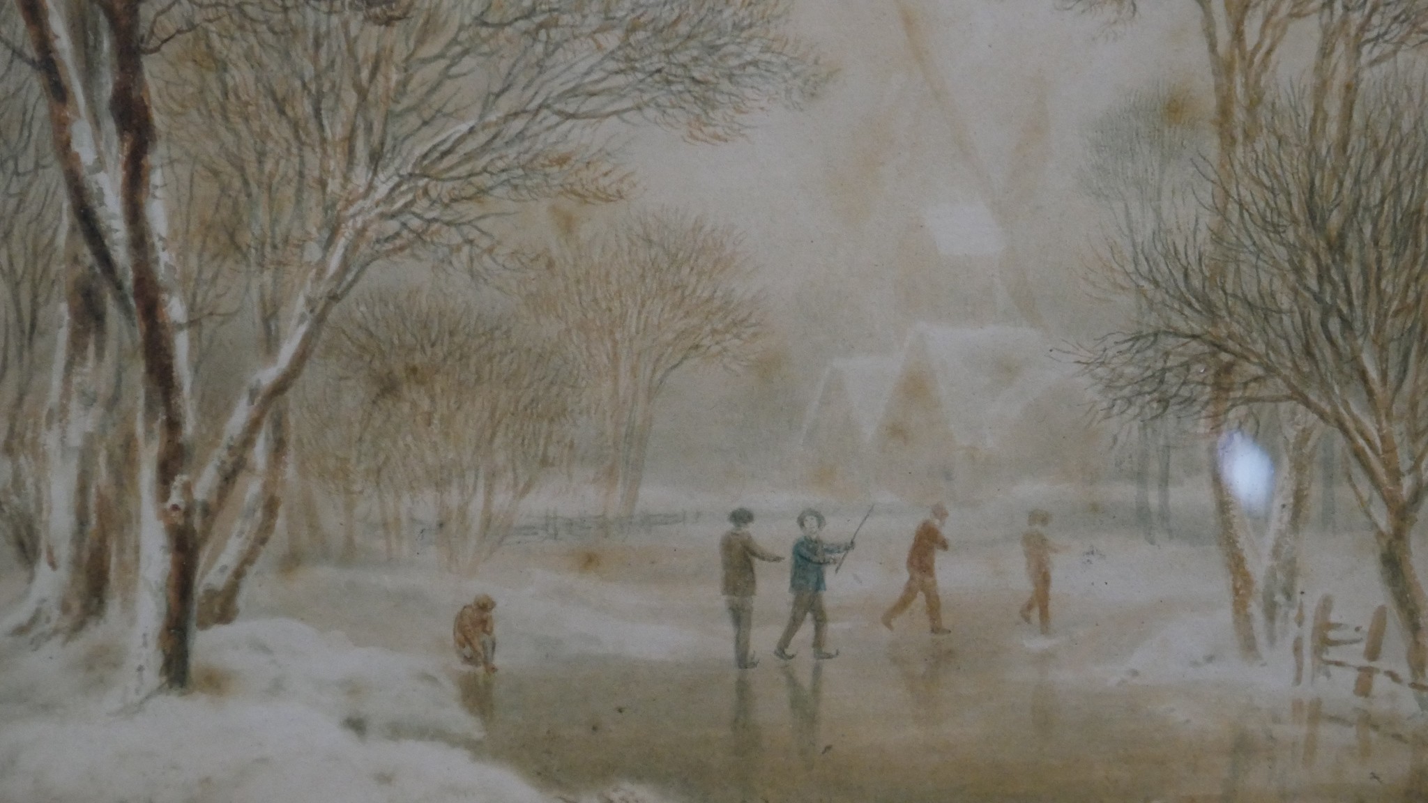 After Joshua Wallis (1789 - 1862) A gilt framed and glazed watercolour on paper of a winter