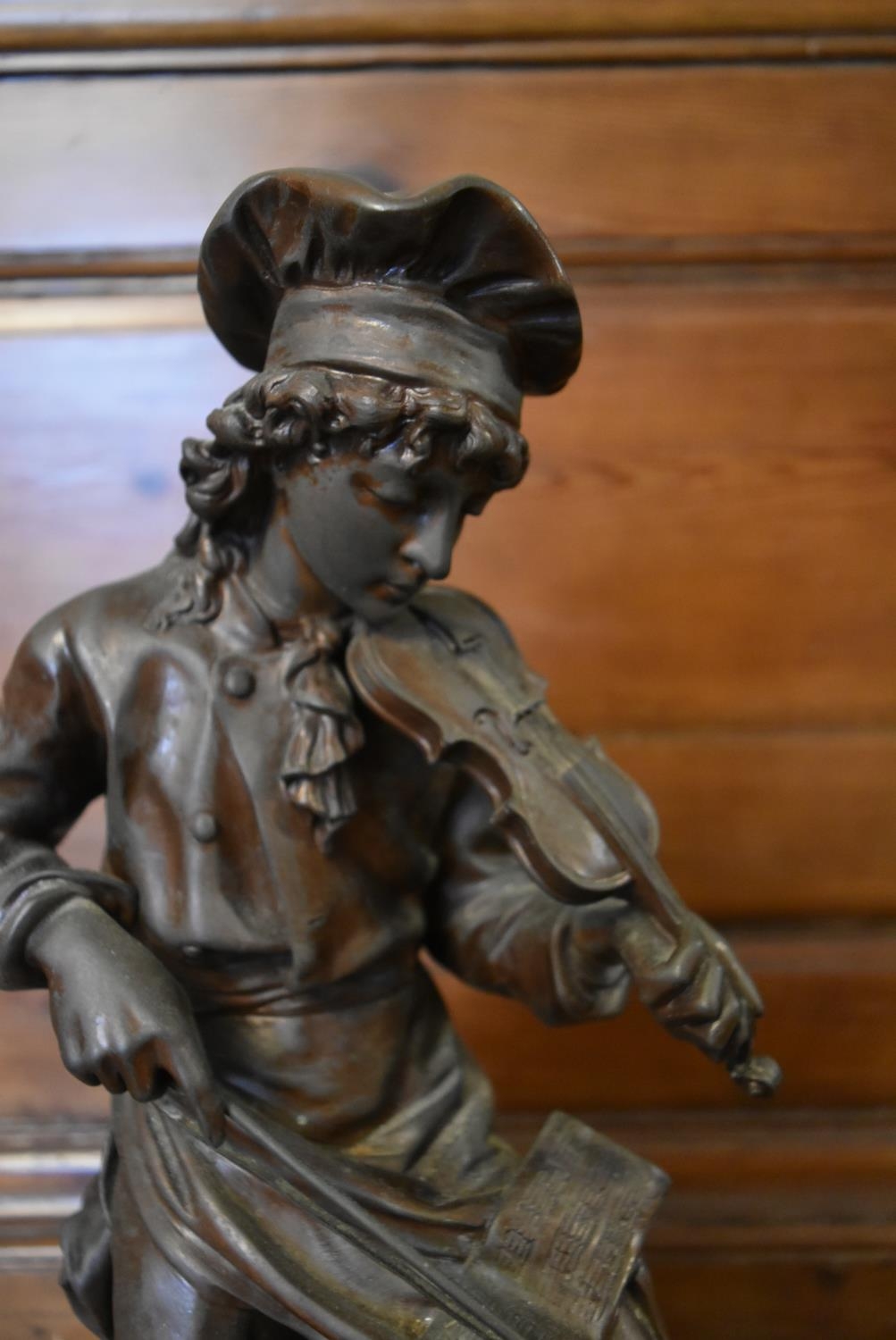 Henry Etienne Dumaige (1830-1888) A patinated bronze figure of a boy playing the violin. Mounted - Image 5 of 7